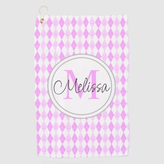 Monogram Elegant Roze Golf Argyle Diamond Patroon Golfhanddoek (Voorkant)