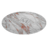 Monogram Elegant Roze Goud Koper Wit Marmer Snijplank (Hoek)