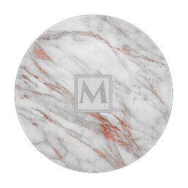 Monogram Elegant Roze Goud Koper Wit Marmer Snijplank