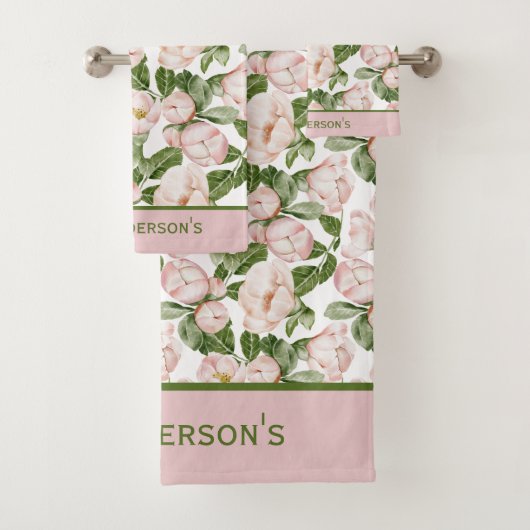 Monogram Elegant Roze Groen Bloem Bloeiend Groen Bad Handdoek (Insitu)