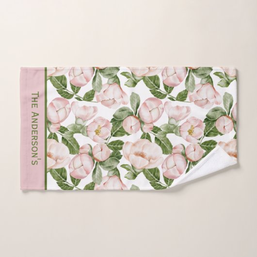 Monogram Elegant Roze Groen Bloem Bloeiend Groen Bad Handdoek (Handdoek)