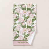 Monogram Elegant Roze Groene Bloem Bloeiende Groen Bad Handdoek (Handdoek)