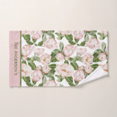 Monogram Elegant Roze Groene Bloem Bloeiende Groen Bad Handdoek (Handdoek)