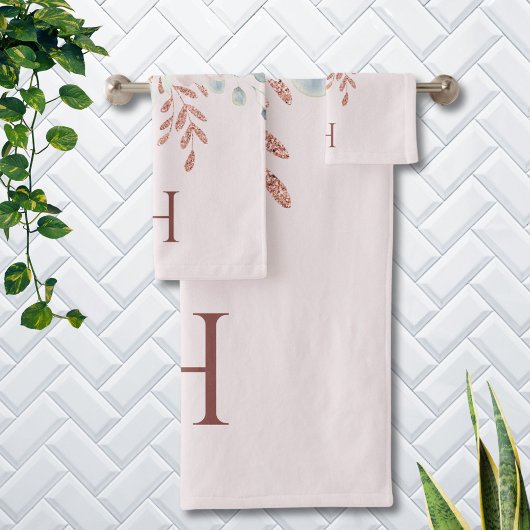 Monogram Elegant Roze Roze Pioen Bloemen Bad Handdoek