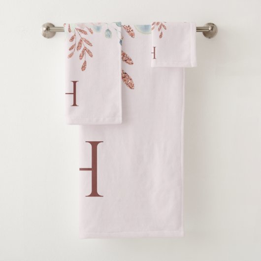 Monogram Elegant Roze Roze Pioen Bloemen Bad Handdoek (Insitu)