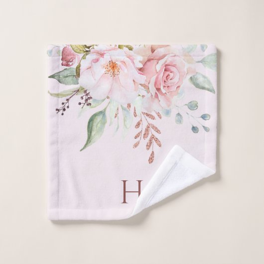 Monogram Elegant Roze Roze Pioen Bloemen Bad Handdoek (Wasdoekje)