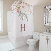 Monogram Elegant Roze Roze Pioen Bloemen Douchegordijn (In situ)