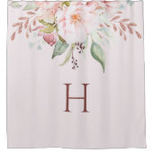 Monogram Elegant Roze Roze Pioen Bloemen Douchegordijn (Voorkant)