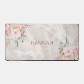 Monogram Elegant Roze Roze Pioen Bloemen Marmer Bureaumat (Voorkant)