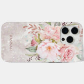 Monogram Elegant Roze Roze Pioen Bloemen Marmer Case-Mate iPhone Case (Achterkant (horizontaal))
