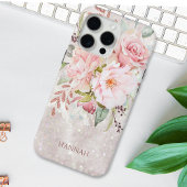 Monogram Elegant Roze Roze Pioen Bloemen Marmer Case-Mate iPhone Case