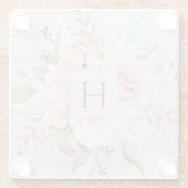 Monogram Elegant Roze Roze Pioen Bloemen Marmer Glazen Onderzetter (Achterkant)