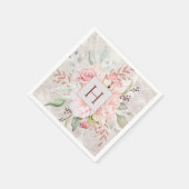 Monogram Elegant Roze Roze Pioen Bloemen Marmer Servet (Hoek)