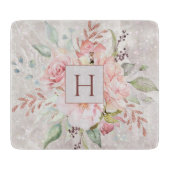 Monogram Elegant Roze Roze Pioen Bloemen Marmer Snijplank (Voorkant)