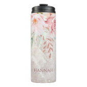 Monogram Elegant Roze Roze Pioen Bloemen Marmer Thermosbeker (Voorkant)