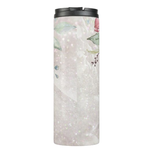 Monogram Elegant Roze Roze Pioen Bloemen Marmer Thermosbeker (Achterkant)