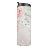 Monogram Elegant Roze Roze Pioen Bloemen Marmer Thermosbeker (Geroteerd rechts)