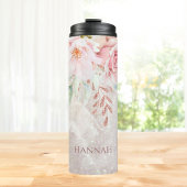 Monogram Elegant Roze Roze Pioen Bloemen Marmer Thermosbeker