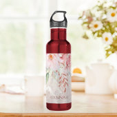 Monogram Elegant Roze Roze Pioen Bloemen Marmer Waterfles