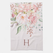 Monogram Elegant Roze Roze Pioen Bloemen Theedoek (Verticaal)