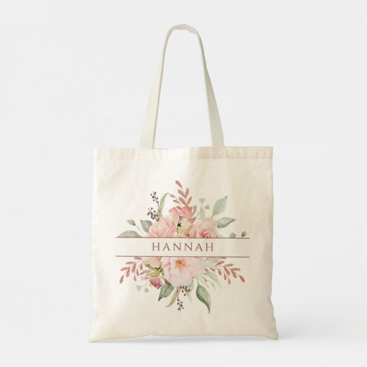 Monogram Elegant Roze Roze Pioen Bloemen Tote Bag (Achterkant)