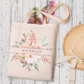 Monogram Elegant Roze Roze Pioen Bloemen Tote Bag