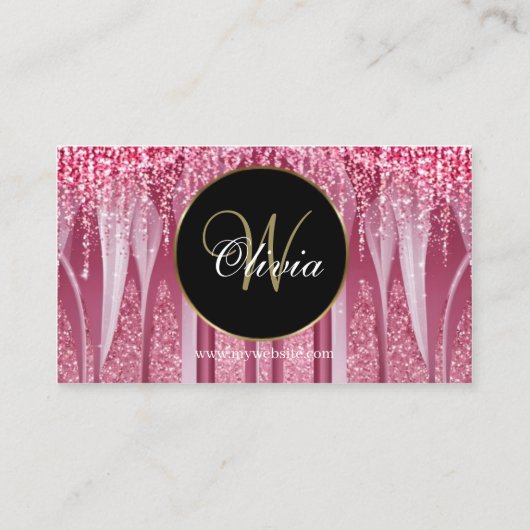 Monogram Elegant Roze Sparkle QR-code Visitekaartje (Achterkant)