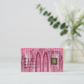 Monogram Elegant Roze Sparkle QR-code Visitekaartje (Staand voorkant)