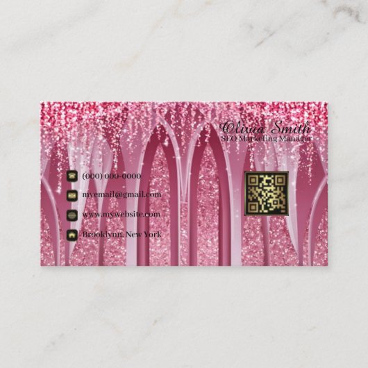 Monogram Elegant Roze Sparkle QR-code Visitekaartje (Voorkant)