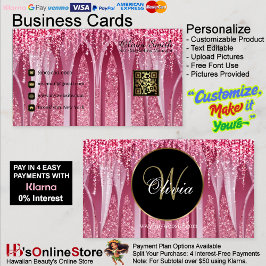 Monogram Elegant Roze Sparkle QR-code Visitekaartje