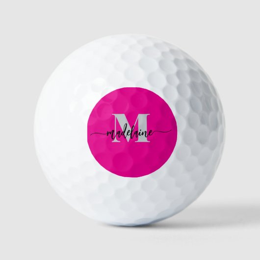Monogram Elegant Roze Zwart Persoonlijk Golfballen (Voorkant)