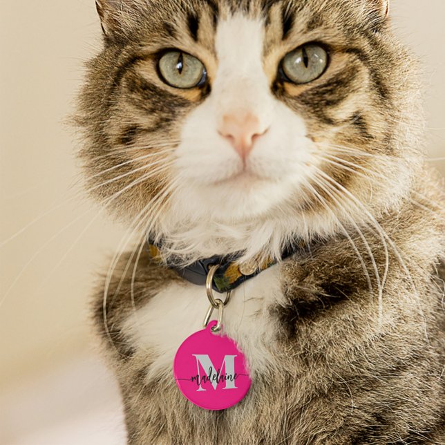 Monogram Elegant Roze Zwart Persoonlijk Huisdierpenning (Creator heeft geüpload)