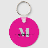Monogram Elegant Roze Zwart Persoonlijk Sleutelhanger (Voorkant)