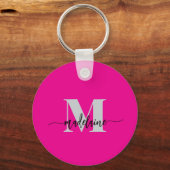 Monogram Elegant Roze Zwart Persoonlijk Sleutelhanger (Voorkant)