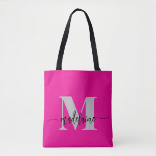 Monogram Elegant Roze Zwart Tote Bag