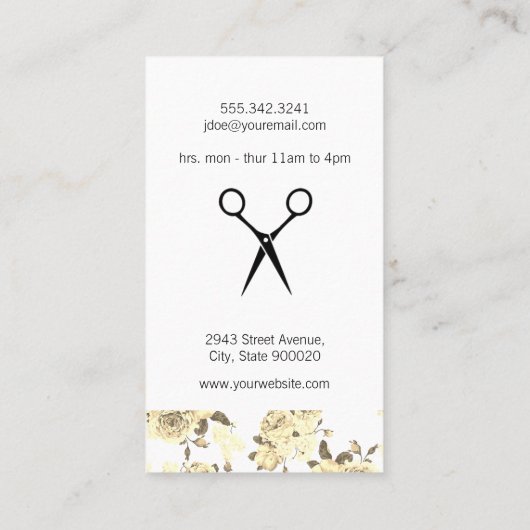 Monogram Elegant Rozen en Pattern Salon Shears Visitekaartje (Achterkant)