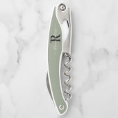 Monogram Elegant Sage Green Script Initiaal Naam Kurkentrekker (Achterkant)
