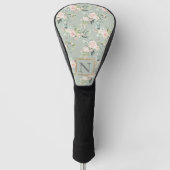 Monogram Elegant Sage Pink Floral Golf Golfheadcover (Voorkant)