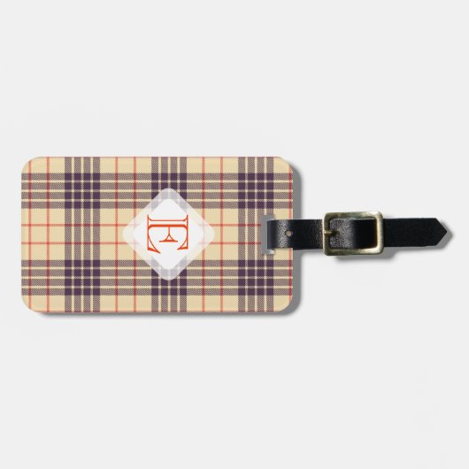 Monogram, elegant Schotse clan beige plaid tartan Bagagelabel (Voorkant horizontaal)