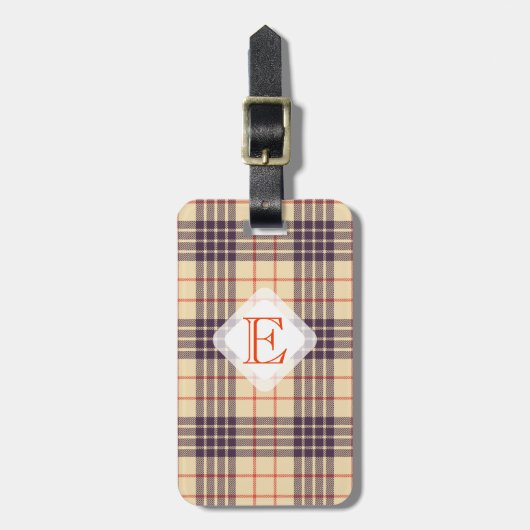 Monogram, elegant Schotse clan beige plaid tartan Bagagelabel (Voorkant verticaal)