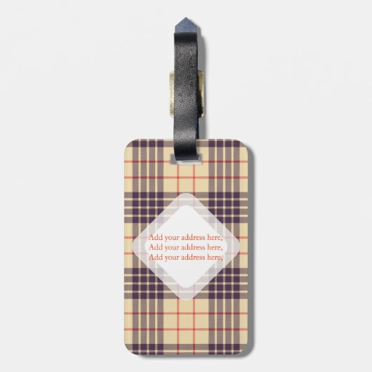 Monogram, elegant Schotse clan beige plaid tartan Bagagelabel (Achterkant verticaal)