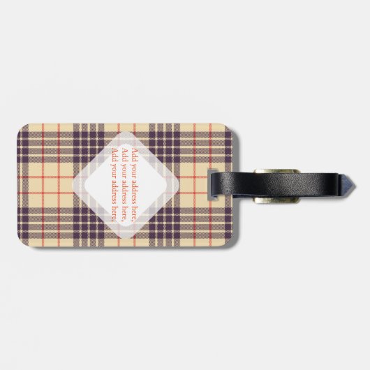 Monogram, elegant Schotse clan beige plaid tartan Bagagelabel (Achterkant horizontaal)