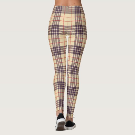 Monogram, elegant Schotse clan beige plaid tartan Leggings (Achterkant)