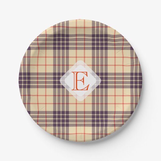 Monogram, elegant Schotse clan beige plaid tartan Papieren Bordje (Voorkant)