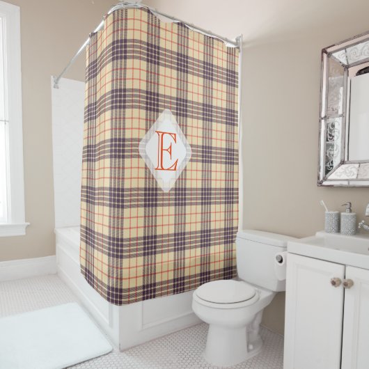 Monogram, elegant Scottish clan beige plaid tartan Douchegordijn (In situ)