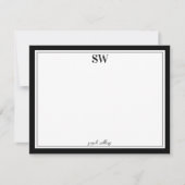 Monogram Elegant Script Black White Border Minimaa Notitiekaartje (Voorkant)