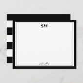 Monogram Elegant Script Black White Border Minimaa Notitiekaartje (Voorkant / Achterkant)