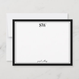 Monogram Elegant Script Black White Border Minimaa Notitiekaartje