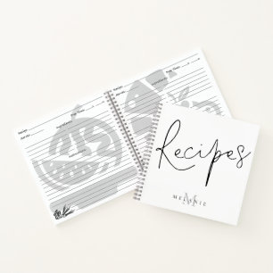 Monogram Elegant Script Black White Recipbook Notitieboek