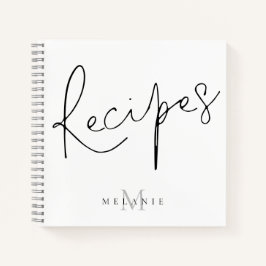 Monogram Elegant Script Black White Recipbook Notitieboek